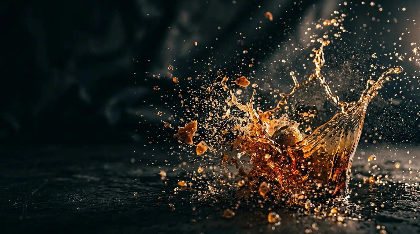 AI-generated high-speed capture of an amber liquid splash